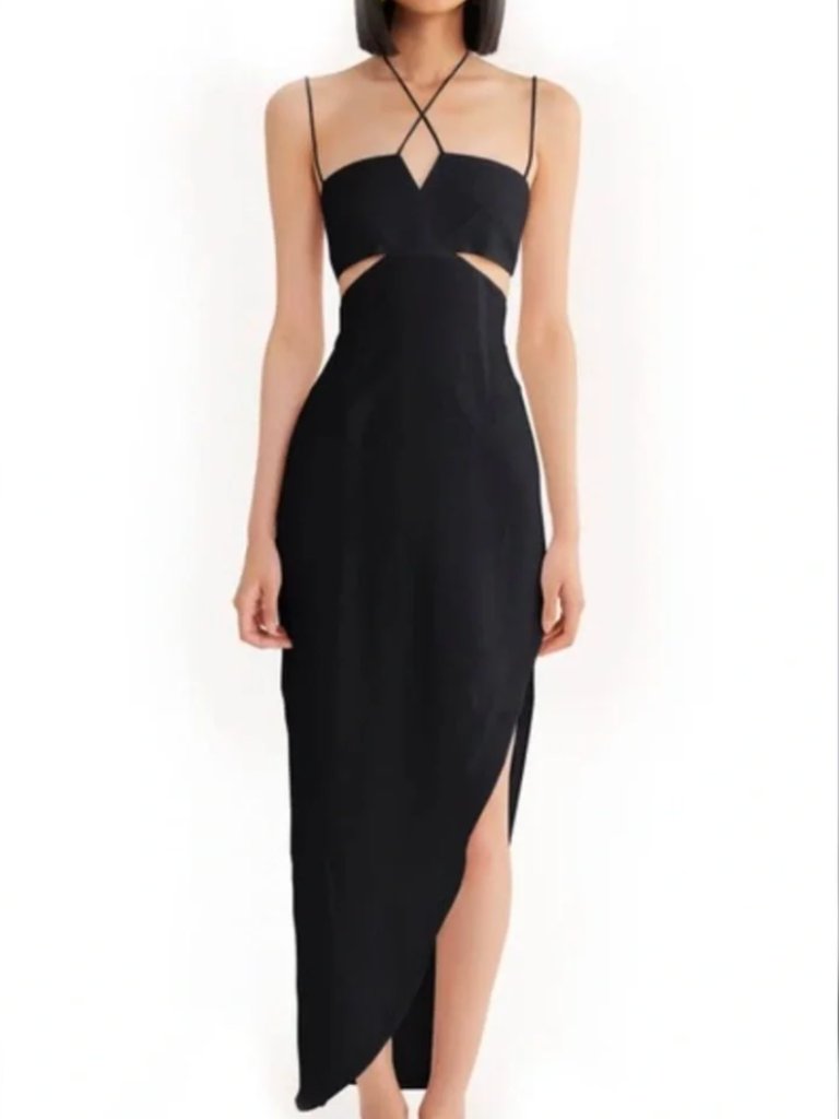 Rumer Freya Black Linen Cut Out Maxi Dress, Size Medium